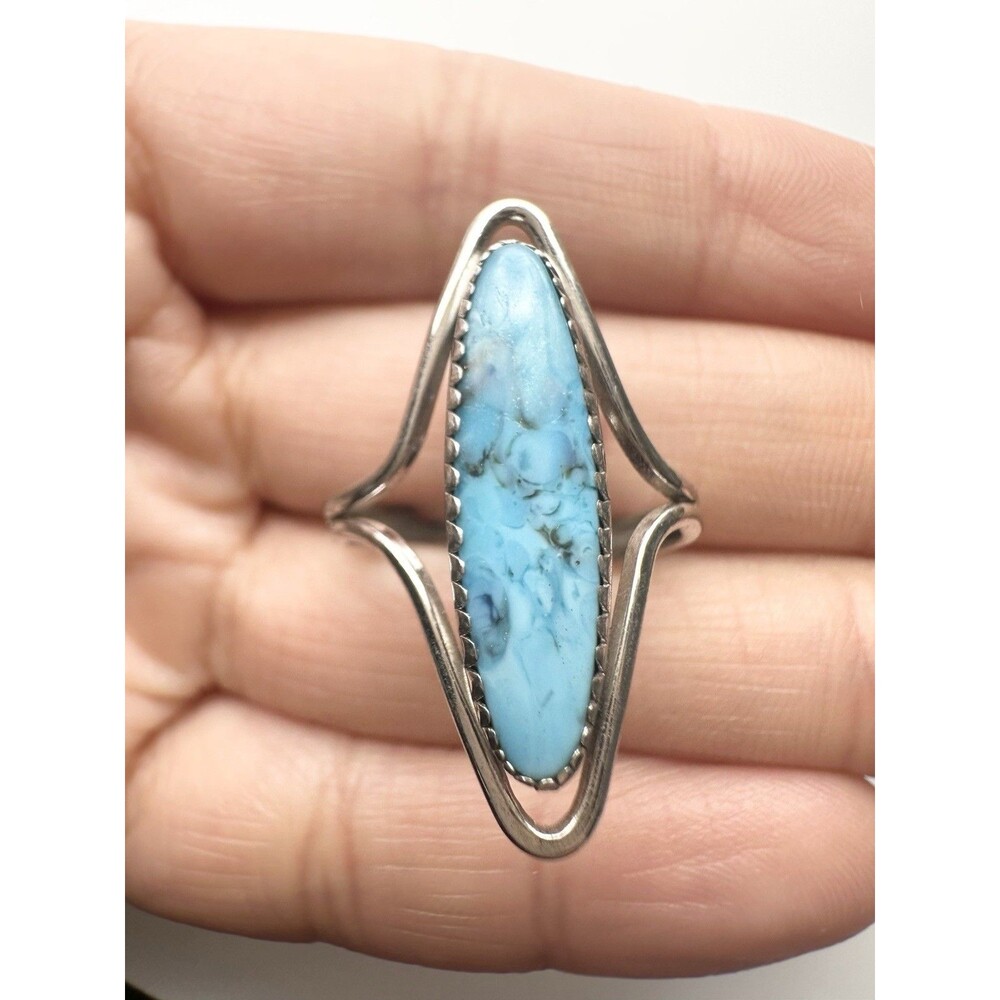 Beau Sterling Silver Blue Stone Ring Vintage Size 5.5